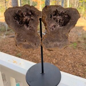 Rose Amethyst & Pink Amethyst Angel Wings on Metal Stand | Sugary Druzy Crystal